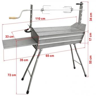 Mangal "Ritter" mit Drehspieß, HLB: 106 x 110 x 33 cm, mit Klappbeinen, Edelstahl 2 mm
