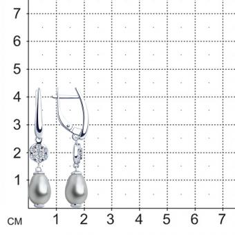 Серьги из серебра с темным жемчугом Swarovski и фианитами