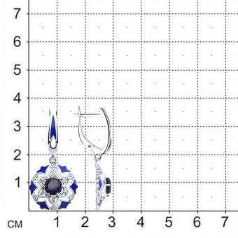 Серьги из серебра с эмалью и синими корундами и фианитами