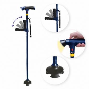 StabilStock - Stabilgehstock mit Doppelgriff, LED & 4-Fuß-Stand für Sicherheit (navy)