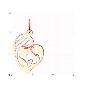 Подвеска в виде сердца матери и дочери из красного золота 585 пробы