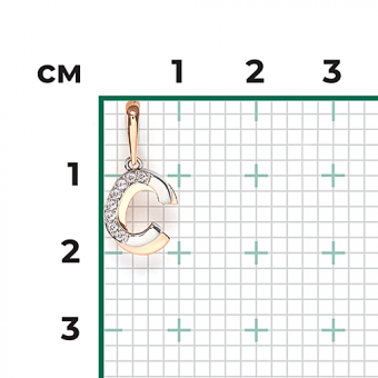 Кулон буква «C» из красного/белого золота 585 пробы, с фианитами, высота ок. 20 мм