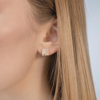 Серьги-пусеты из красного и белого золота 585 пробы, с фианитами, размер ≈ 10х10 мм