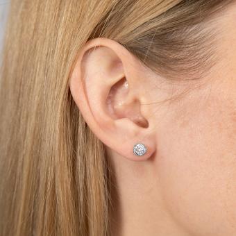 Stud earrings, Russian white gold 585, with zirconia - diameter approx. 6 mm