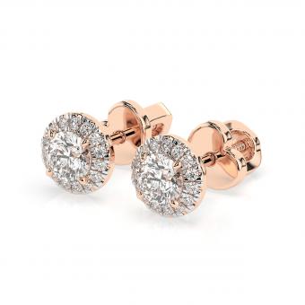 Серьги- пусеты из красного золота 585 пробы, с бриллиантами 0,54 карата. GSI, диаметр около 5 мм