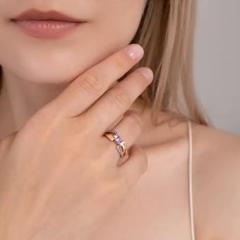 Damenring aus Rotgold 585 mit Amethyst im modernen offenen Design