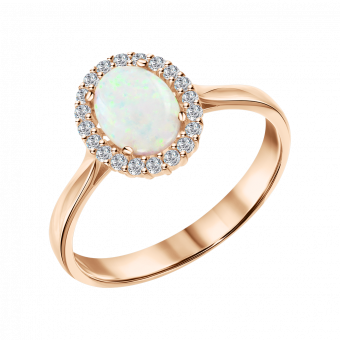 Eleganter Damenring, Russisches Rotgold 585, mit Opal HTS und Zirkonia