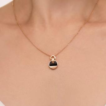 Pendant in rose gold 585, with onyx, diameter approx. 12 mm, height approx. 18 mm