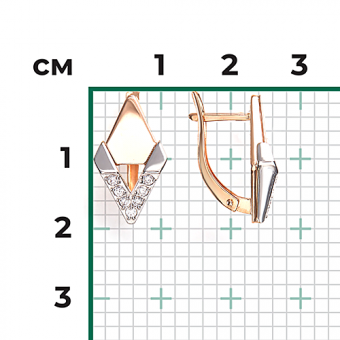 Earrings, russian red and white gold 585, with zirconia, height approx. 20 mm