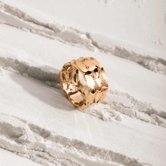 Women's ring, russian red gold 585, with zirconia, width approx. 12 mm