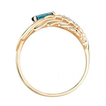 Wonderful women's ring, russian red gold 585, with topaz - stone size approx. 6x4 mm and zirconia, width approx. 12 mm