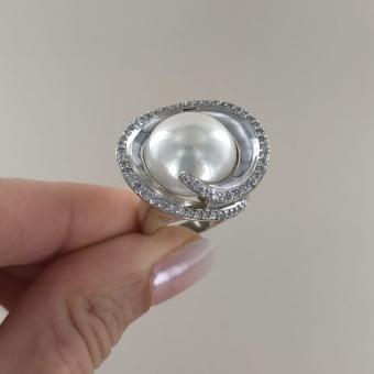 atemberaubender Damenring, Silber 925, Zirkonia, Perle