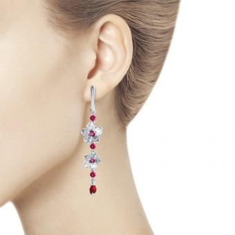 Серебряные серьги  925 пробы с эмалью и фианитами