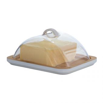 Butterdose aus Plastik und Holz, 15,5 x 11,5 x 7,5 cm, 135 g
