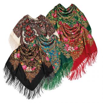 Fransentuch Blumen aus 80 % Wolle und 20 % Viskose, 110×110 cm