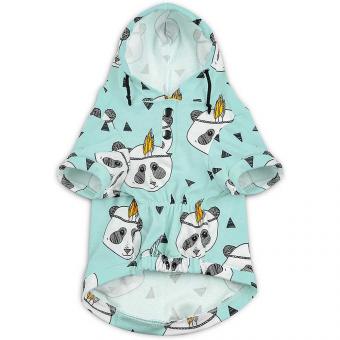 Hundemantel mit Kapuze in Minzfarbe, mit Panda-Motiv