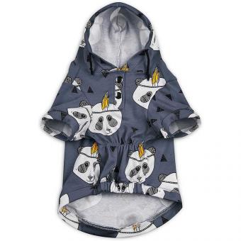 Пальто для собак с капюшоном серого цвета с рисунком панды