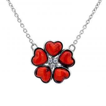 Necklace in 925 Sterling silver with flower-shaped amber pendant
