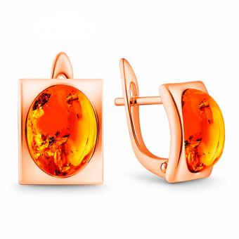 Ohrringe aus vergoldetem 925 Sterlingsilber, viereckig, mit ovalen Bernsteinen
