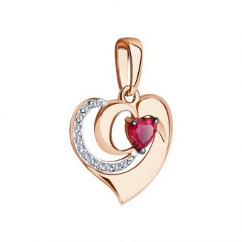 Sokolov Anhänger Herz aus 585 Rotgold mit Rubin und Zirkonia