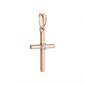 Sokolov Подвеска Крест из красного золота 585 пробы с фианитом