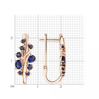 Серьги из золота 585 пробы с корундами с сапфирами (синт.)