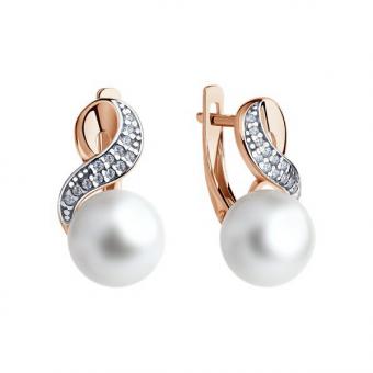 Sokolov Серьги из золочёного серебра 925 пробы с жемчугом и фианитами