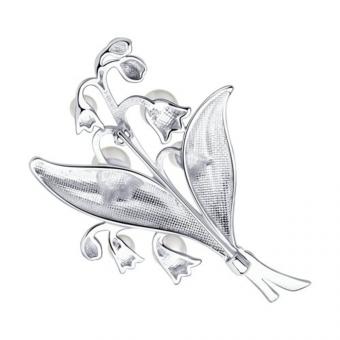 Sokolov Brosche Maiglöckchen aus 925 Silber mit Perlen und grüner Emaille