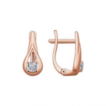 Sokolov set: earrings and ladies ring in 925 silver gold plated with cubic zirconia