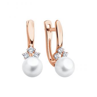 Sokolov Серьги из красного золота 585 пробы с жемчугом и фианитами