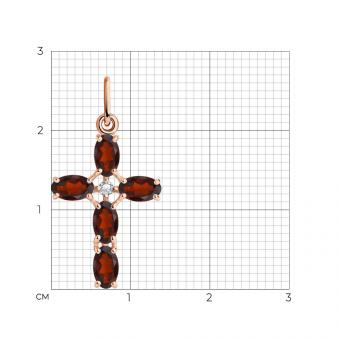 Sokolov Крест-подвеска из красного золота 585 пробы с гранатом и фианитами