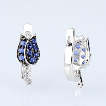 Sokolov flower earrings in 925 silver with blue and colorless zirconia