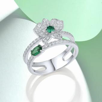 Sokolov Blumen Damenring aus 925 Silber mit grünen Spinellen und farblosen Zirkonia