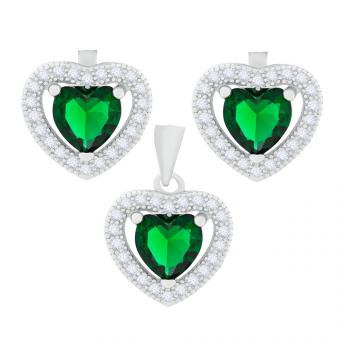 Set aus 925 Silber: Herz-Ohrstecker + Herz-Anhänger mit Zirkonia