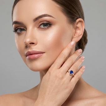 Кольцо из красного золота 585 пробы с сапфиром и фианитом