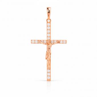 Kreuzanhänger mit Kruzifix aus 585 Gold, mit Zirkonia