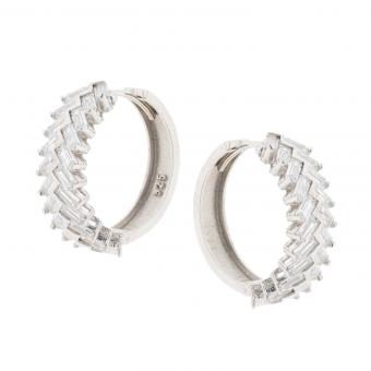 Creoles in 925 silver in herringbone pattern with zirconia, rose gold-plated