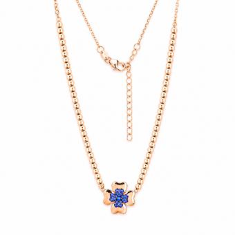 Collier aus 925 Silber mit kleinem Blumen-Anhänger und farbigen Zirkonia in rosa oder blaur mit farbigen Zirkonia, rosa oder blau