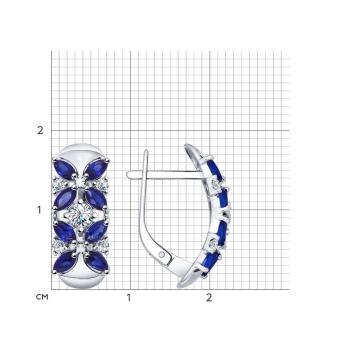 Серебряные серьги 925 пробы с гидротермальными сапфирами и фианитами