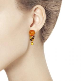 Sokolov Серьги из золота 585 пробы с янтарём, цитрином и раух-топазом