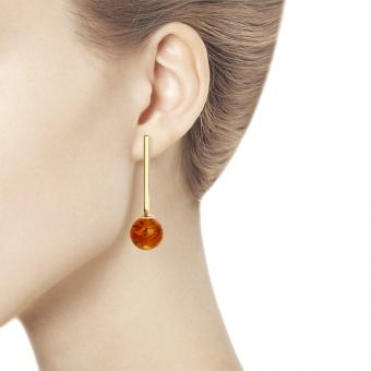 Серьги из позолоченного серебра 925 пробы с синтетическими янтарями