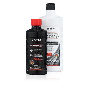 BEM: Autopolitur Hochglanz SET, Versiegelung, Regenabweiser, Politur, Auto, Motorrad, Leder, Kunststoff, Reiniger, Lotuseffekt