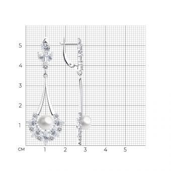 Серебряные серьги 925 пробы с жемчугом и фианитами