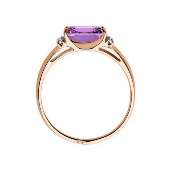 Sokolov Золотое кольцо 585 пробы с фиолетовым аметистом и бесцветными фианитами