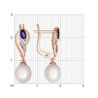 Sokolov Серьги из золота 585 пробы с сапфиром, жемчугом и фианитами