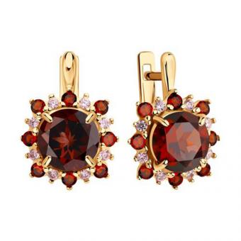 Серьги из позолоченного серебра 925 пробы с гранатом и фианитами