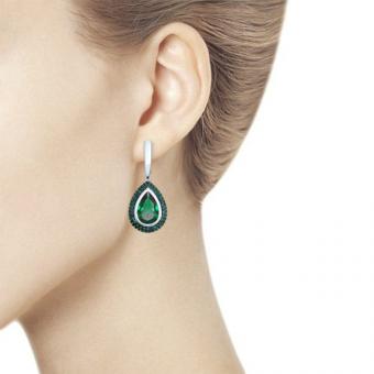 Sokolov Серьги из серебра 925 пробы с ситаллами и фианитами