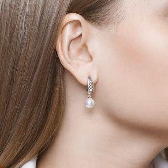 Sokolov Серьги из серебра 925 пробы с синтетическим жемчугом и фианитами