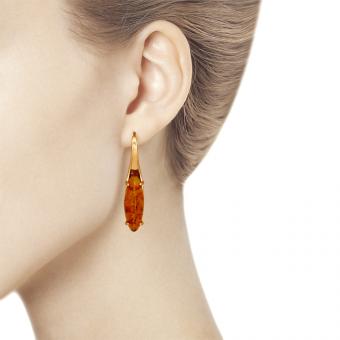 Sokolov Серьги из позолоченного серебра 925 пробы с янтарём