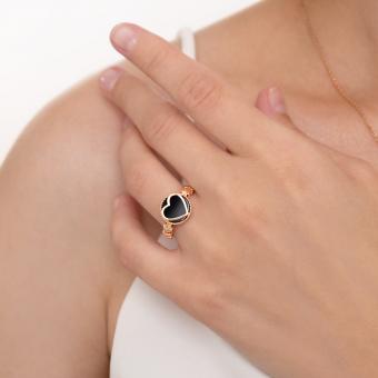 Auffälliger Damenring, Russisches Rotgold 585, mit Onyx, Durchmesser zentrales Schmuckelement ca. 12 mm